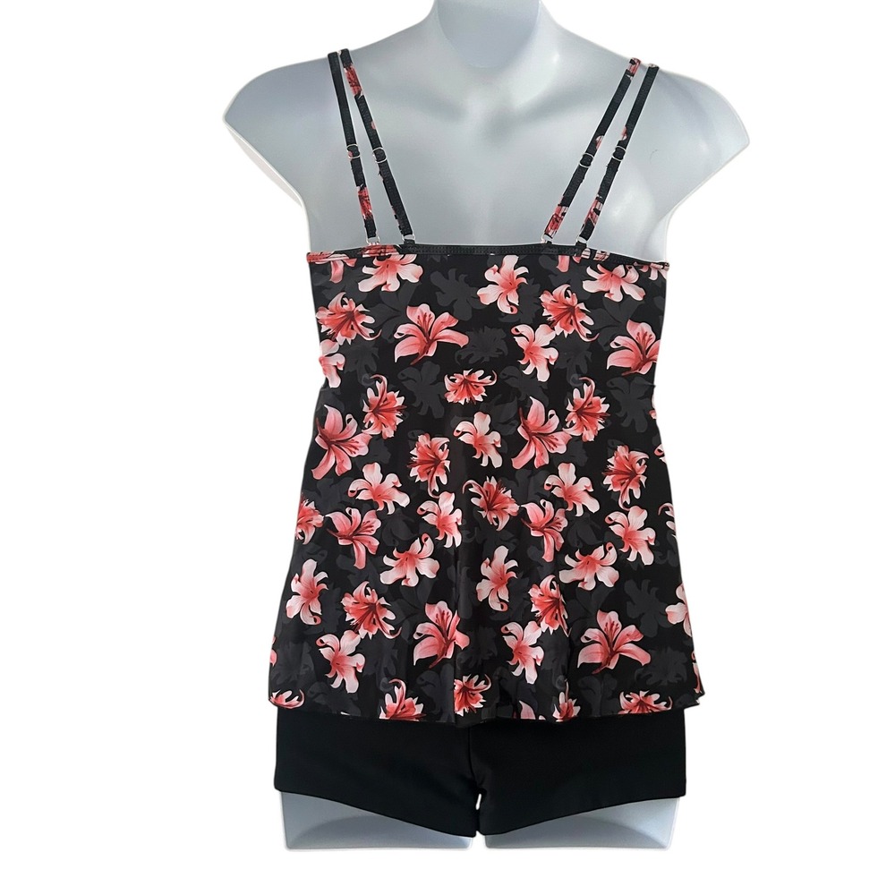Women's Tankini Boy Shorts Black Floral Padded Two-Piece Swimsuit M Medium NWOT - Picture 6 of 11